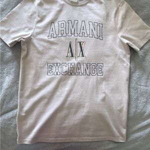 Armani Exchange Cream Short-Sleeve Logo Tee with Gold Accent